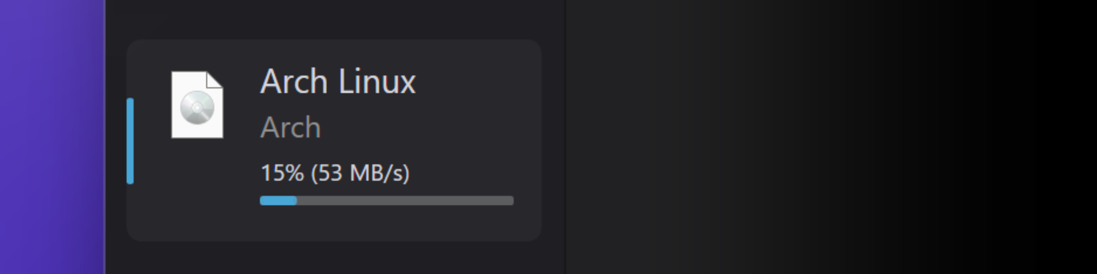 Screenshot showing an ISO in the sidebar of AME Beta (dark mode)